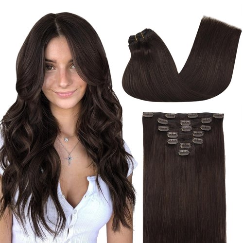 GOO GOO Clip in Hair Extensions Real Human Hair, 20inch 120g 7Pcs, 2A Light Brown, Remy Human Hair Extensions Clip ins for Women, Natural Human Hair