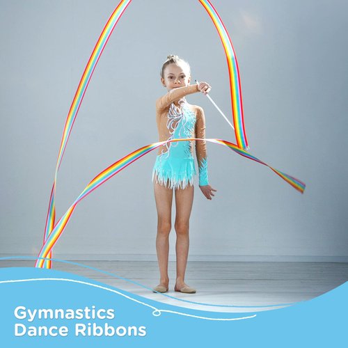 HiUnicorn 2PCS Rainbow Party Favors - Dance Ribbons for Kids Circus Carnival Rhythmic Gymnastics Birthday Party Decoration Supplies, Ribbon Baton Twirling Sticks Silks Streamers Wands for Girls