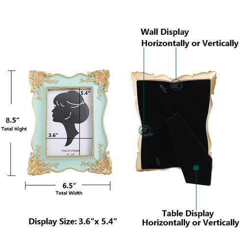 SIKOO Vintage Picture Frame 4x6 Antique Ornate Picture Frame Green Unique Photo Frame, Tabletop and Wall Hanging Display with High Definition Glass Front,Wall Decor Art, Photo Gallery(Green)