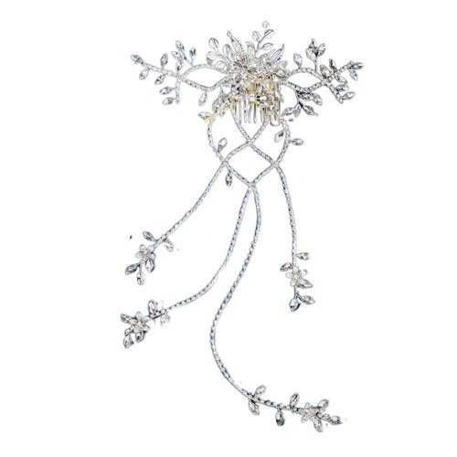 Flower Bride Wedding Hair Vine, Sparkling Rhinestone Bridal Hair Comb, Crystal Pearl Hair Vine,Long Bridal Hair Accessories
