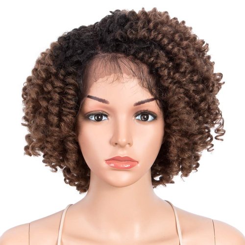 Style Icon 12" Afro Wigs Short Curly Wigs for Black Women Lace Front Side Part Synthetic Wigs Ombre Blonde Wig (12 Inch, OT30)