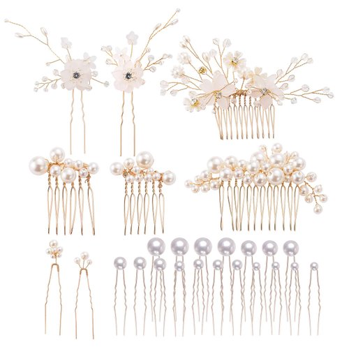 inSowni 26 Pack Gold Flower Pearl Wedding Bridal Hair Side Combs+U Shaped Hair Pins Clips Decorative Barrettes Rhinestone Crystal Accessories Headpieces for Women Girls Brides Bridesmaids
