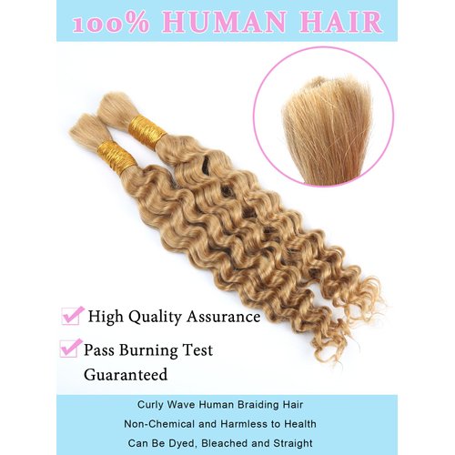 Honey Blonde Human Braiding Hair for Boho Braids 2 Bundles 18 Inch 100g #27 Deep Water Wave Bulk Human Hair for Braiding Wet and Wavy Curly Bundles No Weft Micro Braiding Hair Human Hair Extensions