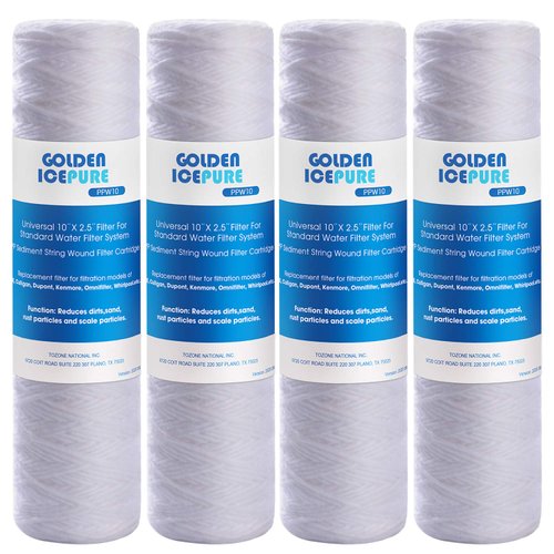 GOLDEN ICEPURE 5 Micron 10" 2.5" Whole House String Sediment Water Filter Compatible with Dupont WFPFC4002, EPW2, EPW2VC, EPW2C, WP-5, AP110, CFS110, WFPFC4002, CW-MF 4PACK