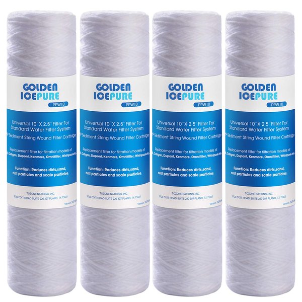 GOLDEN ICEPURE 5 Micron 10" 2.5" Whole House String Sediment Water Filter Compatible with Dupont WFPFC4002, EPW2, EPW2VC, EPW2C, WP-5, AP110, CFS110, WFPFC4002, CW-MF 4PACK
