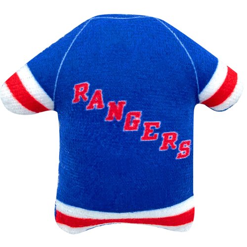 BEST PLUSH CAT TOY: NHL NEW YORK RANGERS Complete Set of 3 piece Cat Toys filled with Fresh Catnip. Incl: 1 Jersey Cat Toy, 1 Hockey Puck Cat Toy with Feathers & 1 #1 Fan Cat Toy. All with Team LOGOS