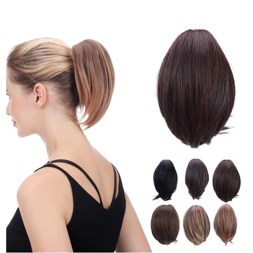 JUVABUN 7" Straight Claw Clip In Ponytail Hair Extensions - Medium Brown| Ponytail Extension Human Hair | Hair Extensions for Women & Men | Washable, Realistic And Synthetic |Medium Brown