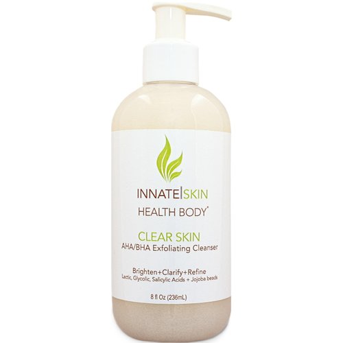 Clear Skin AHA BHA Exfoliating Cleanser Glycolic Acid, Salicylic Acid Cleanser, Jojoba Beads - Great for all skin types-8oz Pump aha bha cleanser