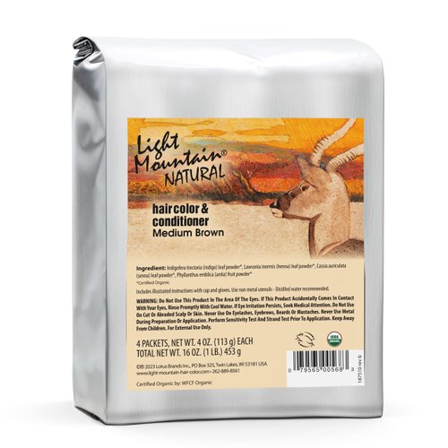 Light Mountain Henna Hair Color & Conditioner - Medium Brown Hair Dye for Men/Women, Organic Henna Leaf Powder and Botanicals, Chemical-Free Semi-Permanent Hair Color, 16 Oz