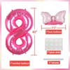 Kwuz 40 Inch Pink Number 8 Balloon with Mini Bow Balloon for Girls 8th Birthday Decorations, Pink Girl Princess Western Cowgirl Theme Birthday Party Balloons Decorations Supplies Favors