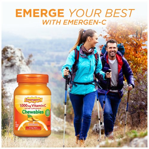 Emergen-C Chewable Vitamin C 1000mg, With B Vitamins And Antioxidants Tablet (40 Count, Orange Blast Flavor), Dietary Supplement
