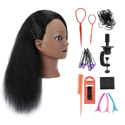 SOPHIRE 16" 100% Real Hair Mannequin Head with stand, Hairdresser Cosmetology Mannequin Manikin Training Practice Doll Head for Braiding Hairstyling - Black
