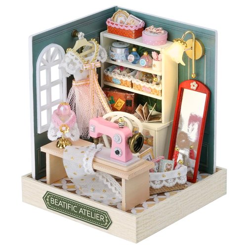TuKIIE DIY Miniature Dollhouse Kit with Furniture, 1:24 Scale Creative Room Mini Wooden Doll House Plus Dust Proof for Kids Teens Adults(Beatific Atelier)