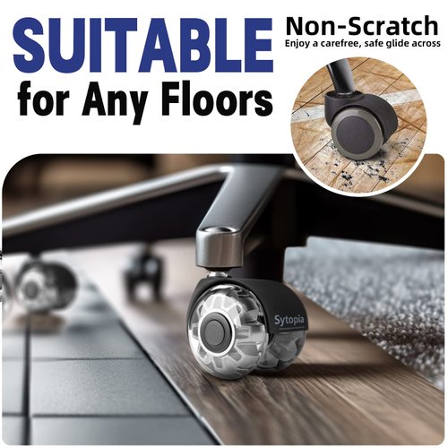 Office Chair Wheels - Set of 5, 2 Inch Rubber Replacement Casters for All Hardwood and Carpet Floors - Replaces Office Chair Mat, Computer Desk Chair Rollers - Grey