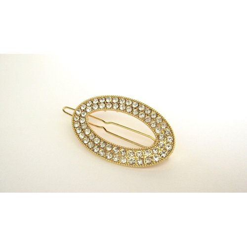 Small gold oval shaped crystal hair pin clip barrettes fine hair