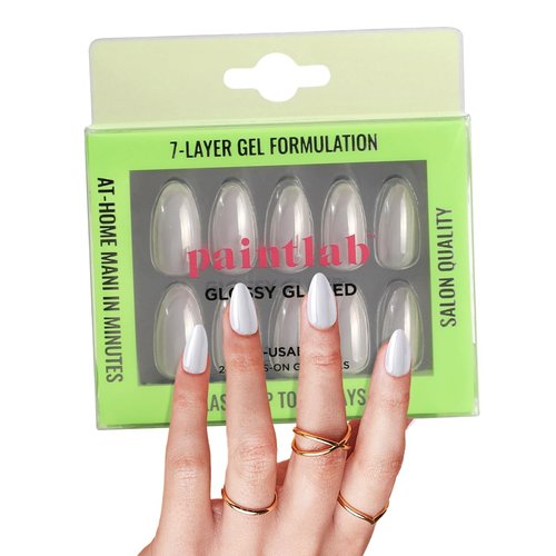 PaintLab Press On Nails - 24 Piece Fake Nails with Glue, Nail File, Prep Pad & Cuticle Stick | Non Toxic & Cruelty Free | Complete Glue On Nails for Women & Girls (Glossy Glazed Almond)