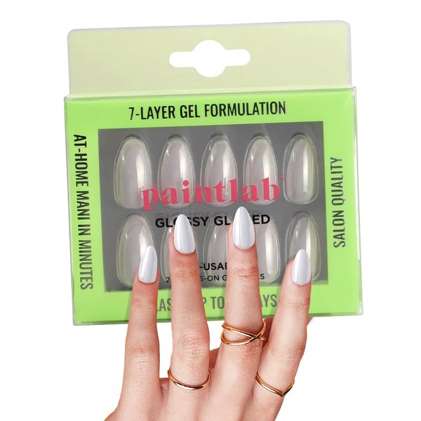 PaintLab Press On Nails - 24 Piece Fake Nails with Glue, Nail File, Prep Pad & Cuticle Stick | Non Toxic & Cruelty Free | Complete Glue On Nails for Women & Girls (Glossy Glazed Almond)