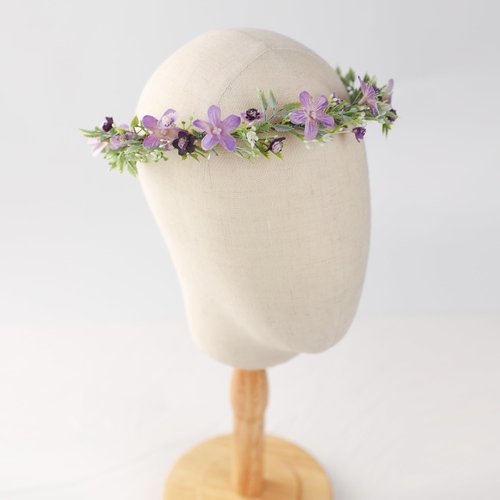 KorViSHOW Handmade Purple Flower Crown Floral Headband for Bridal Weeding Elf Wreath Women Girls Headdress Fairy Green Leaf Headpiece Cosplay Photo Prop