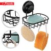 HASKO accessories Suction Soap Dish with Hooks - Super Powerful Vacuum Suction Cup Shower Soap Holder - Rustproof Stainless Steel SS304 Soap Basket - Sponge Holder for Bathroom & Kitchen (Black)
