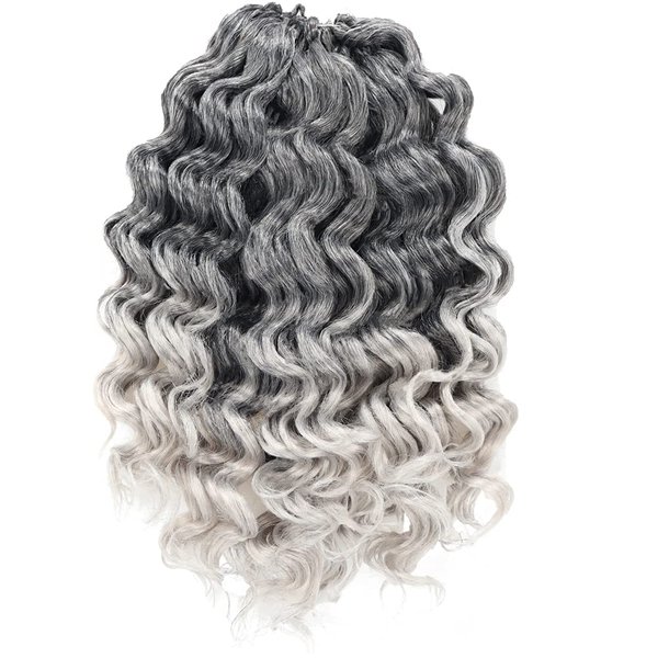 ToyoTree Ocean Wave Crochet Hair - 9 Inch 8 Packs Ombre Gray Short Curly Deep Wave Crochet Hair, Synthetic Ocean Wave Braiding Hair Extensions (9 Inch,T-Gray-8P)