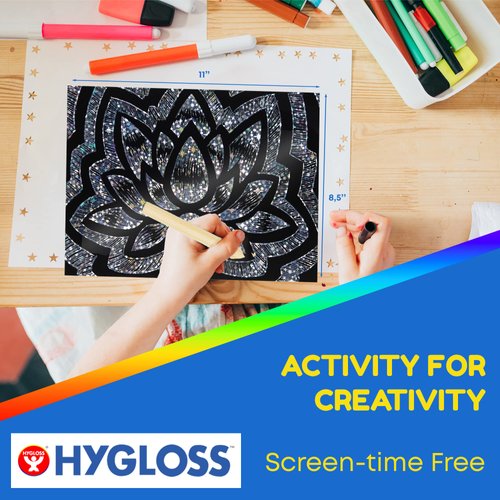 Hygloss Products Fun, Black Matte Scratch Art Set for Kids, Kit Includes 25 Silver Holographic Papers, 8.5 x 11 Inches and 5 Wooden Stylus Sticks