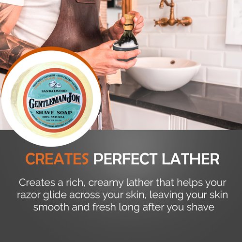 Gentleman Jon Sandalwood Shaving Soap for Men - Creates the Perfect Lather - Ideal for Smooth Shaves - Moisturizes and Protects - Elevate Your Grooming with this Classic Shave Essential (2.25 oz)