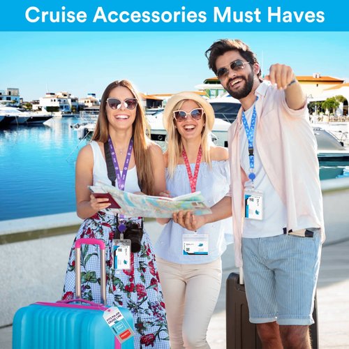 6 Pack Cruise Lanyards with Ship Card Holders, Retractable Cruise Card Holder Badge Reels with Waterproof Luggage Tags ID Holders for Cruise Essentials Accessories Key Cards