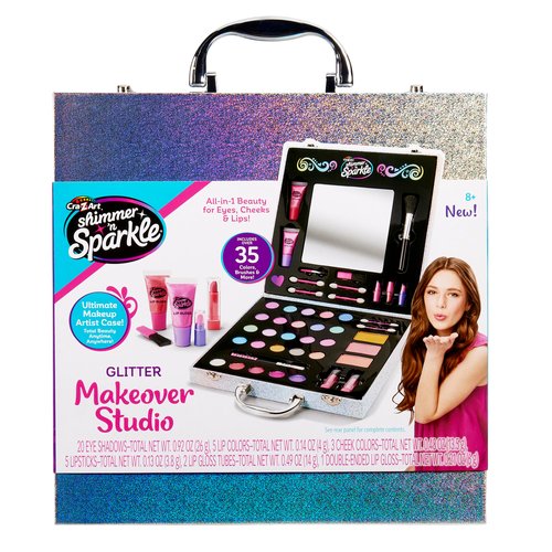 Shimmer 'n Sparkle Glitter Makeover Studio Beauty Kit – All-in-One Beauty for Eye, Cheeks and Lips for Ages 8 and Up