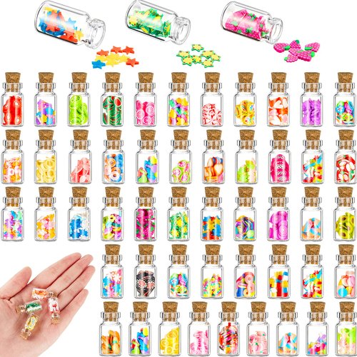 Sumind 50 Pieces Cute Miniature Dollhouse Food Jar Glass Bottle 1:12 Mini Fruit Simulation Scene Candy Snack Model Party Pretend Play Doll House Kitchen Decoration for Dollhouse