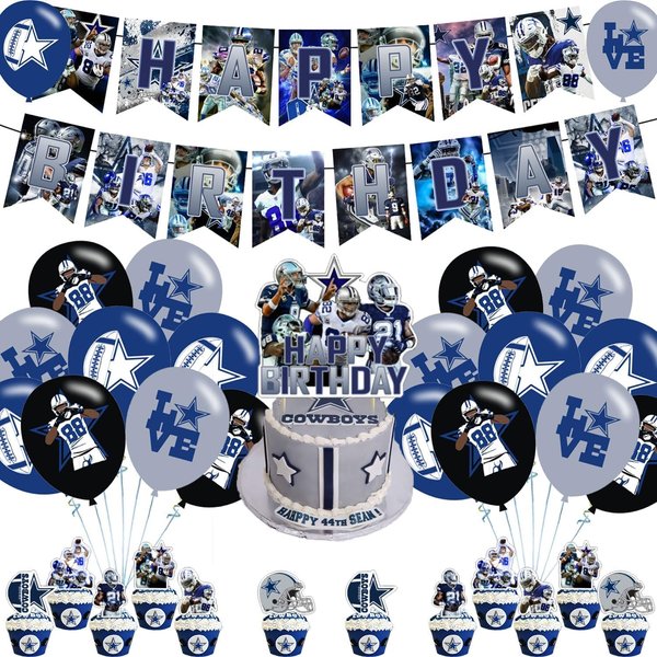 Cowboys Party Supplies,Dallas Soccer Party Decorations Includes Banner, Cake Toppers, Balloon for Party Decorations