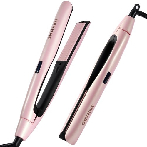 ORYNNE Rosé Sunset Flat Iron Hair Straightener, Smoothing & Straightening in One Stroke, Ionic Hair Straightener and Curler 2 in 1, Fast Heat Up Ceramic Flat Iron for All Hair Type, Dual Voltage