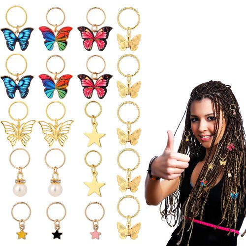 Qianyu 20 Pcs Gold Butterfly Hair Clips Spring Hair Jewelry Dreadlock Accessories Beautiful Colorful Butterflies Metal Pendant Charms No Slip Braid Clips Gifts for Women and Teens Girls