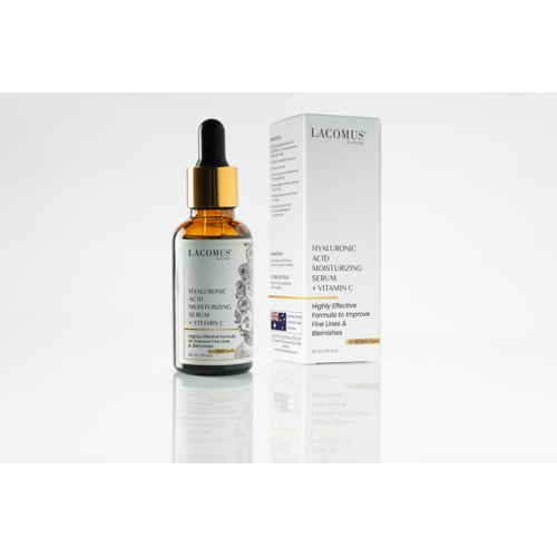 Hyaluronic Acid + Vitamin C Moisturizing Serum for Fine Lines and Blemishes - Organic and Cruelty-Free Skin Health Booster - Moisturizing Formula for Youthful Skin - LACOMUS Australia