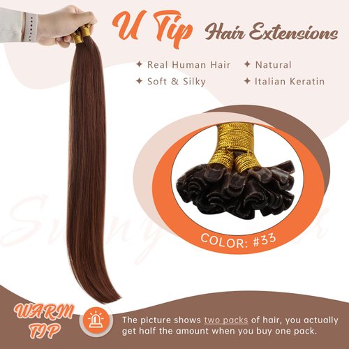 Sunny Auburn U Tip Hair Extensions Human Hair 20 inch Keratin Hair Extensions Human Hair Auburn Brown Utip Hair Extensions Hot Fusion Hair Extensions Human Hair Dark Auburn for Women 20inch 50S/50G