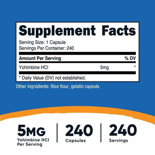 Nutricost Yohimbine HCl 5mg, 240 Capsules Extra Strength - Gluten Free, Non-GMO