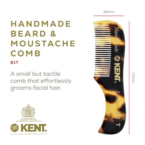 Kent 81T TY Pocket Comb and Beard Comb for Mustache and Beard, Travel Kit Beard Comb for Beard Car, Fine Tooth Comb, Mustache Comb, Kent Comb for Mustache Kit, Beard Grooming Styling Comb