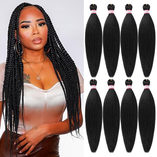Dorsanee Pre Stretched Braiding Hair 20 Inch 8 Packs Natural Black Professional Braiding Hair for...