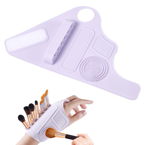 Makeup Mixing Palette Wrist Strap, Multifunctional Silicone Foundation Mixing Tray with Makeup Brush Storage Irregular Makeup Hand Plate Portable Cleaning Tool for Girls Women Gift
