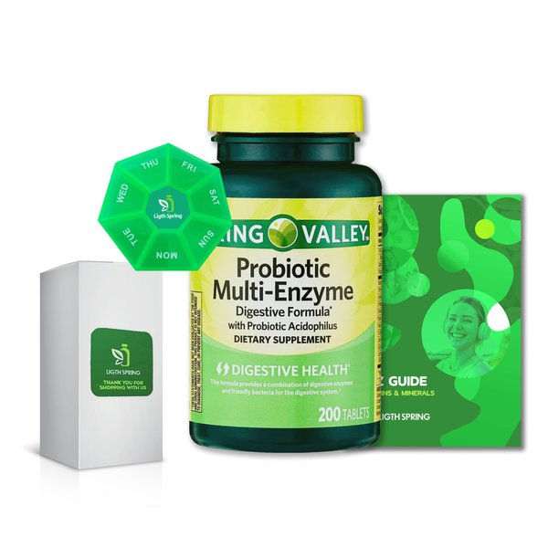 Probiotic Multi-Enzyme Digestive Formula Tablets, 200 Count with Bundle Exclusive Better Ligth&Spring Guide