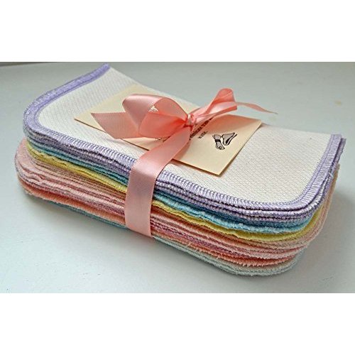 Gina's Soft Cloth Shop 2 Ply Organic Birdseye Washable Baby Wipes - 20 Pack - Little Wipes (R) - GOTS Certified Birdseye Cotton, Pastel Assortment Color Edges