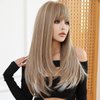 PATTNIUM Long Blonde Wig with Bangs Ash Blonde Long Wigs for Women Long Straight Mixed Blonde Wig Heat Resistant Synthetic Wigs for Daily Party