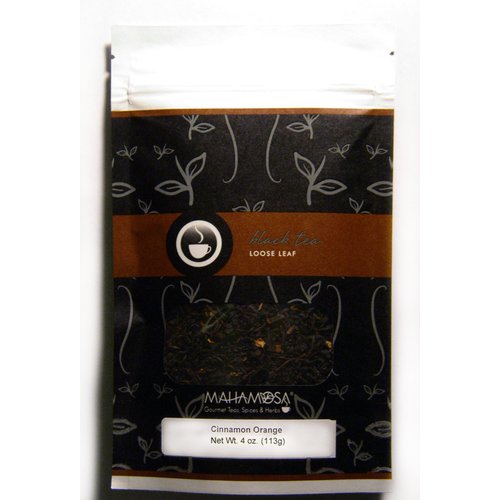 Mahamosa Cinnamon Orange Tea 4 oz - Loose Leaf Flavored Black Tea Blend (with orange peel, cinnamon pieces, ginger pieces, flavoring, vanilla pieces)