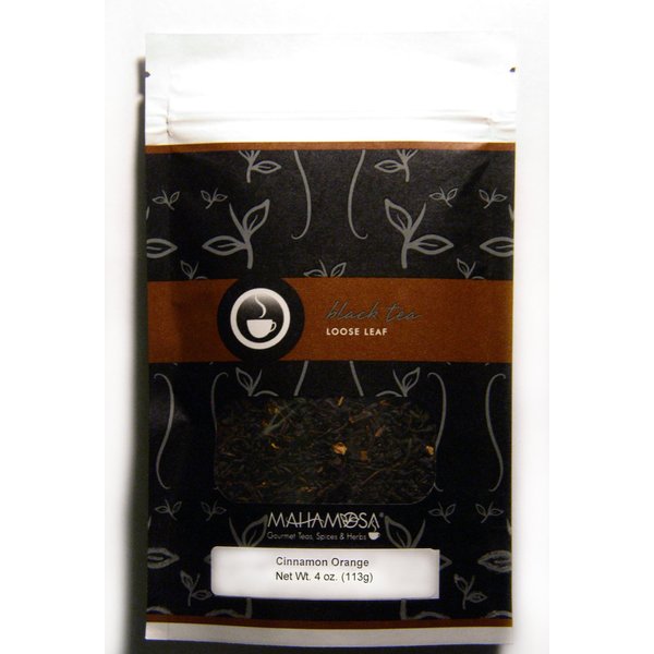 Mahamosa Cinnamon Orange Tea 4 oz - Loose Leaf Flavored Black Tea Blend (with orange peel, cinnamon pieces, ginger pieces, flavoring, vanilla pieces)