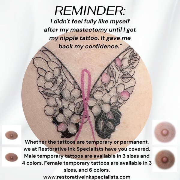 Restorative Ink Specialists RIS Breast Cancer Butterfly Temporary Tattoos, Medium