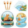 Rakuto Capybara Birthday Party Decorations - 96PCS Capybara Plates and Napkins Forks Disposable Cute Capybara Plates Animals Themed Dinnerware Set Party Decorations Tableware Supplies Serve 24