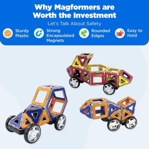Magformers XL Cruisers Set (32-pieces) Magnetic Building Blocks, Educational Magnetic Tiles Kit , Magnetic Construction STEM Toy Set includes wheels