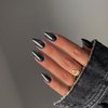 Black Chrome Press on Nails Medium Almond,SXVME Mirror Metal Fake Nails Chrome Nails Press ons,Metallic Glue on Nails Acrylic Nails False Nails for Daily Wear in 24 PCS
