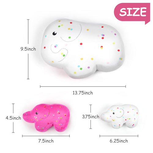 BenBen Cookies Plush Toys, 14”, 10” and 7.5” Cute Elephant Family Stuffed Animal, Kawaii Food Plushies, Fun Decorative Pillows for Room Décor, Set of 3, White and Hot Pink