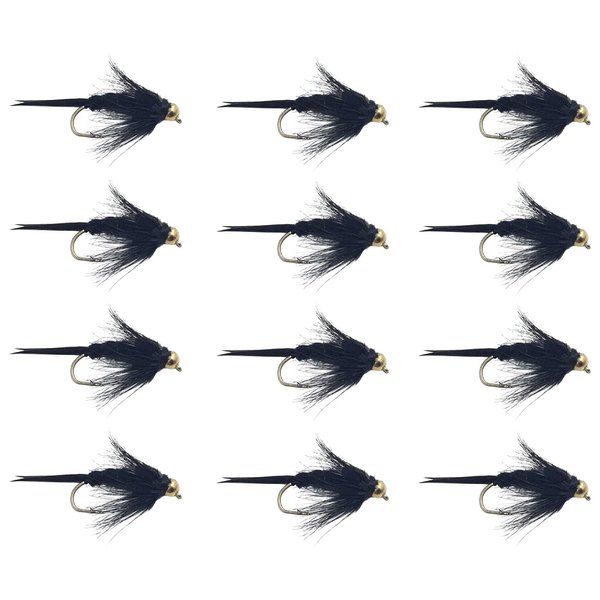 Feeder Creek Fly Fishing Flies | Bead Head and Regular Stonefly Nymphs | 12pc Wet Lures | Trout and Bass Flies | Fly Fishing Assortment (Bead Head Black Size 10)