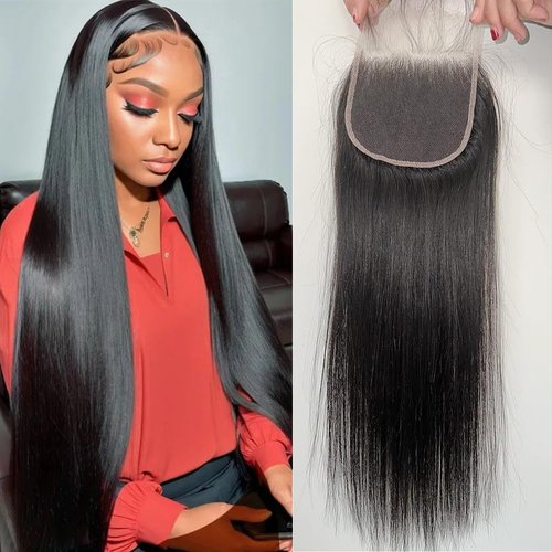 Mstoxic 4X4 Straight HD Lace Closure Human Hair Extensions 12A Brazilian Virgin Remy 100% Unprocessed Human Hair Frontal Free Part Closure Only Pre Plucked With Baby Hair Natural Black 14 Inch